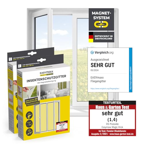 EASYmaxx Insect Protect Fliegengitter Fenster mit Magnetbefestigung | zuschneidbares Moskitonetz | Insektenschutz Fenster bis 150 x 180 cm | Mückenschutz Fliegennetz Magnet - leichte Montage [2 Stück] von EASYmaxx