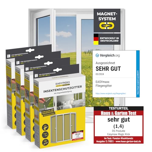 EASYmaxx Insect Protect Fliegengitter Fenster mit Magnetbefestigung | zuschneidbares Moskitonetz | Insektenschutz Fenster bis 150 x 180 cm | Mückenschutz Magnet - leichte Montage [4 Stück] von EASYmaxx