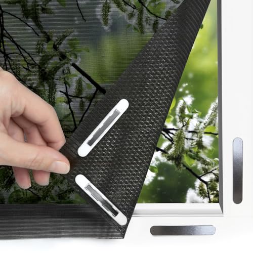 EASYmaxx Insect Protect Fliegengitter Fenster | zuschneidbares Moskitonetz | Insektenschutz Fenster bis 110 x 130 cm | Fliegennetz Magnet mit Pollenschutzgitter - leichte Montage ohne Bohren [Schwarz] von EASYmaxx