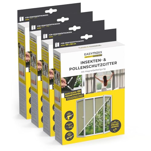 EASYmaxx Insect Protect Fliegengitter Fenster | zuschneidbares Moskitonetz | Insektenschutz Fenster bis 150 x 180 cm | Fliegennetz Magnet mit Pollenschutzgitter - leichte Montage ohne Bohren [4 Stück] von EASYmaxx