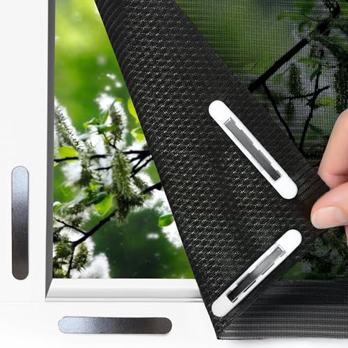 EASYmaxx Insect Protect Insekten- & Pollenschutzgitter 130 x 150 cm | Fliegengitter Fenster mit Magnetbefestigung | Einfache Montage mit 12 Magneten - kein Bohren oder Schrauben [Schwarz] von EASYmaxx