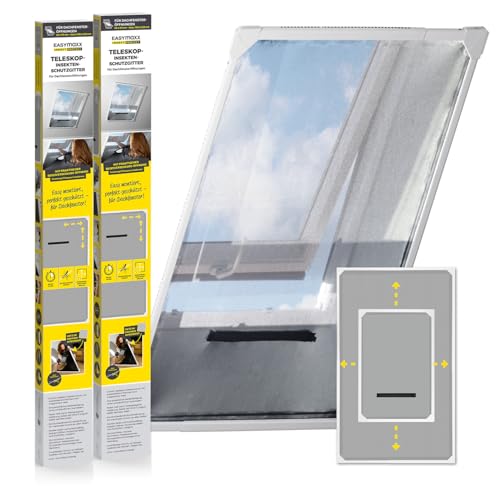 EASYmaxx Insect Protect Teleskop Fliegengitter Fenster mit Rahmen und integriertem Netz | Dachfenster Insektenschutz | Ohne Schneiden | Ohne Bohren | 63 x 93 cm bis 100 x 160 cm [2 Stück] von EASYmaxx