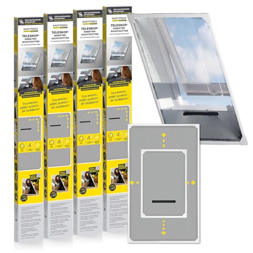 EASYmaxx Insect Protect Teleskop Fliegengitter Fenster mit Rahmen und integriertem Netz | Dachfenster Insektenschutz | Ohne Schneiden | Ohne Bohren | 63 x 93 cm bis 100 x 160 cm [4 Stück] von EASYmaxx
