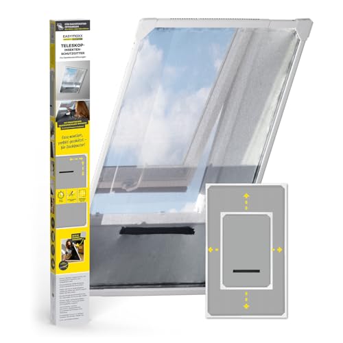 EASYmaxx Insect Protect Teleskop Fliegengitter Fenster mit Rahmen und integriertem Netz | Dachfenster Insektenschutz | Ohne Schneiden | Ohne Bohren | 63 x 93 cm bis 100 x 160 cm [Weiß] von EASYmaxx