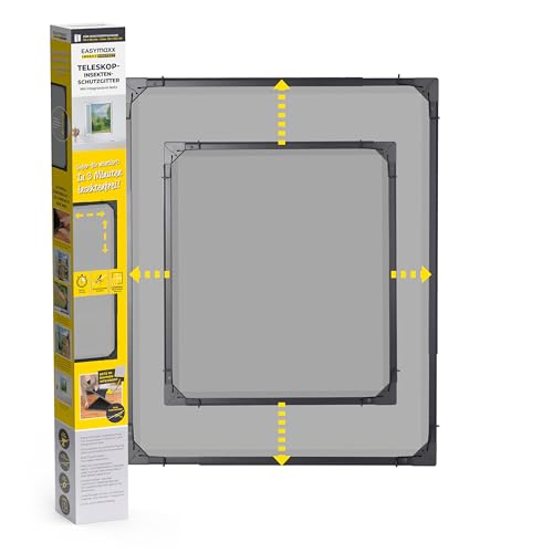 EASYmaxx Insect Protect | Teleskop-Insektenschutzgitter | Fliegengitter Fenster | mit vormontierten Rahmen | ausziehbarer Insektenschutz | integriertes Moskitonetz | anthrazit von EASYmaxx