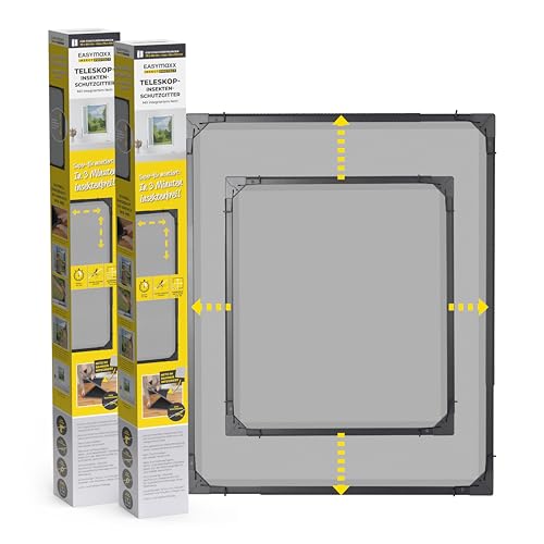 EASYmaxx Insect Protect | Teleskop-Insektenschutzgitter | Fliegengitter Fenster | mit vormontierten Rahmen | ausziehbarer Insektenschutz | integriertes Netz | anthrazit | 2er-Set von EASYmaxx