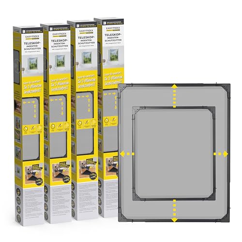 EASYmaxx Insect Protect | Teleskop-Insektenschutzgitter | Fliegengitter Fenster | mit vormontierten Rahmen | ausziehbarer Insektenschutz | integriertes Netz | anthrazit | 4er-Set von EASYmaxx