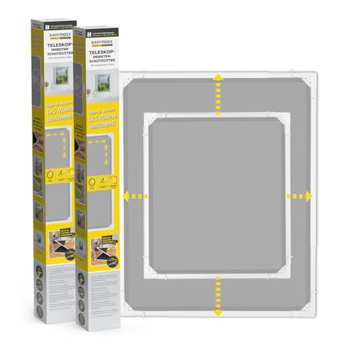 EASYmaxx Insect Protect | Teleskop-Insektenschutzgitter | Fliegengitter Fenster | mit vormontierten Rahmen | ausziehbarer Insektenschutz | integriertes Netz | weiß | 2er-Set von EASYmaxx