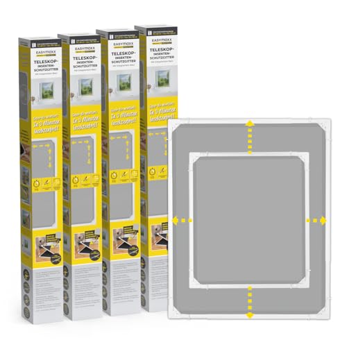EASYmaxx Insect Protect | Teleskop-Insektenschutzgitter | Fliegengitter Fenster | mit vormontierten Rahmen | ausziehbarer Insektenschutz | integriertes Netz | weiß | 4er-Set von EASYmaxx