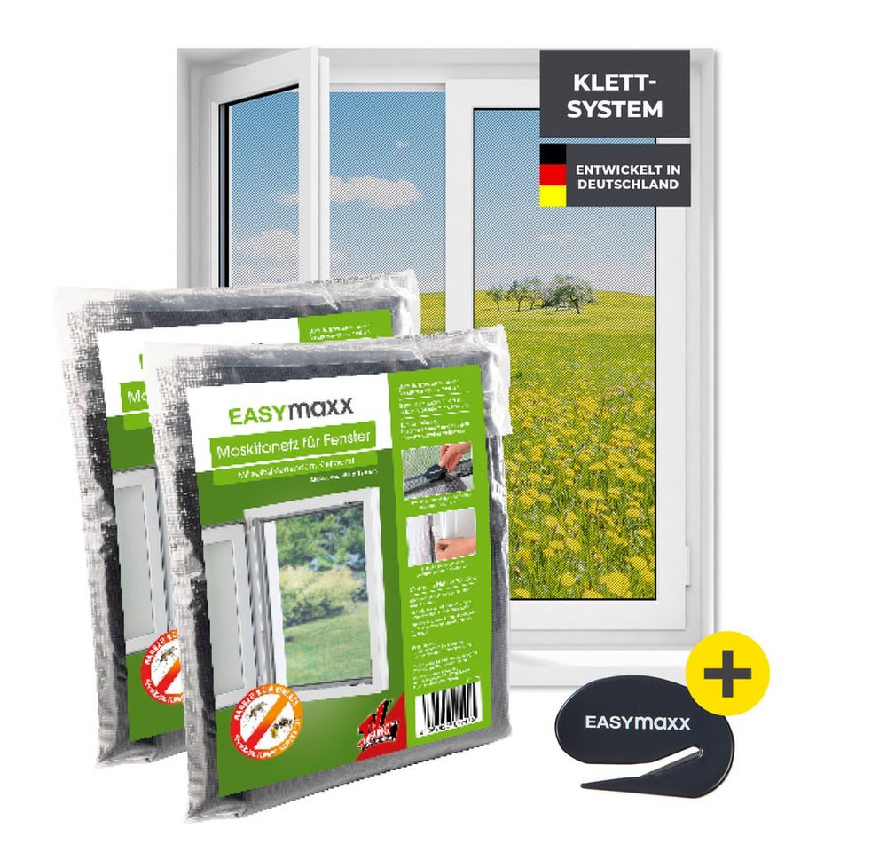 EASYmaxx Insektenschutz-Fensterrahmen Fliegengitter Fenster, Moskitonetz Montage ohne Bohren 150 x 180 cm, (2-St), zuschneidbarer Insektenschutz Fenster, Montage ohne Bohren, 2er Set von EASYmaxx