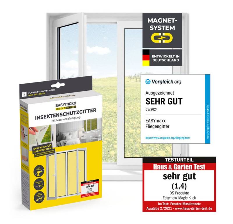 EASYmaxx Insektenschutz-Fensterrahmen Fliegengitter Fenster mit Magnetbefestigung 150 x 180 cm, (1-St), zuschneidbares Moskitonetz, Insektenschutz Fenster Mückenschutz von EASYmaxx