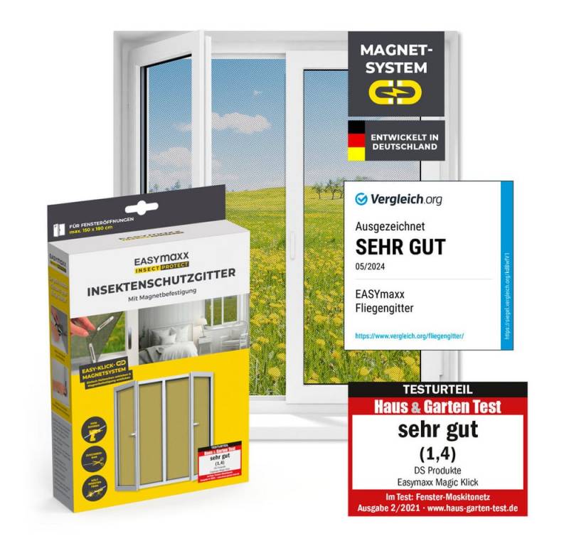 EASYmaxx Insektenschutz-Fensterrahmen Fliegengitter Fenster mit Magnetbefestigung 150 x 180 cm, (1-St) von EASYmaxx