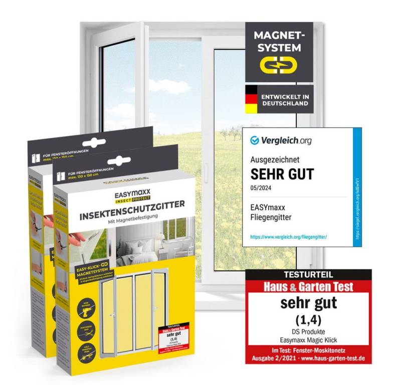 EASYmaxx Insektenschutz-Fensterrahmen Fliegengitter Fenster mit Magnetbefestigung 150 x 180 cm,  2er Set, (2-St), zuschneidbares Moskitonetz, Insektenschutz Fenster Mückenschutz von EASYmaxx