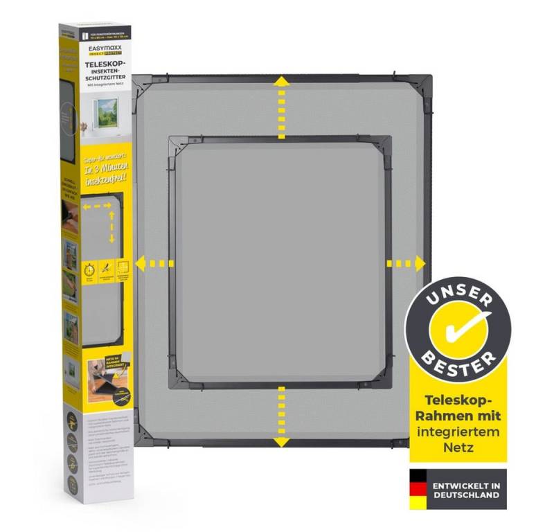 EASYmaxx Insektenschutz-Fensterrahmen Insect Protect, Teleskop-Insektenschutzgitter,  anthrazit, (1-St), Fliegengitter Fenster, mit vormontierten Rahmen, Insektenschutz von EASYmaxx