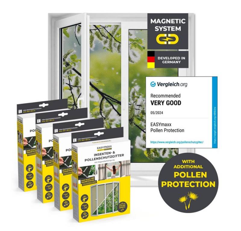 EASYmaxx Insektenschutz-Fensterrahmen Insect Protect Insekten- & Pollenschutzgitter, (4-St), Schutz vor Insekten, Moskitos, Fliegen mit Magneten einfache Montage von EASYmaxx