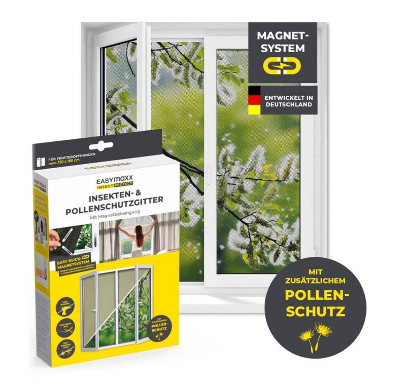 EASYmaxx Insektenschutz-Fensterrahmen Insect Protect Insekten- & Pollenschutzgitter 150 x 180 cm, (1-St), Fliegengitter Fenster mit Magnetbefestigung, Einfache Montage von EASYmaxx
