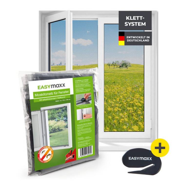 EASYmaxx Insektenschutz-Fensterrahmen Moskitonetz Insektenschutzgitter 110x130cm mit Klettverschluss, (1-St), Moskitonetz, Montage ohne Bohren, zuschneidbarer Insektenschutz von EASYmaxx