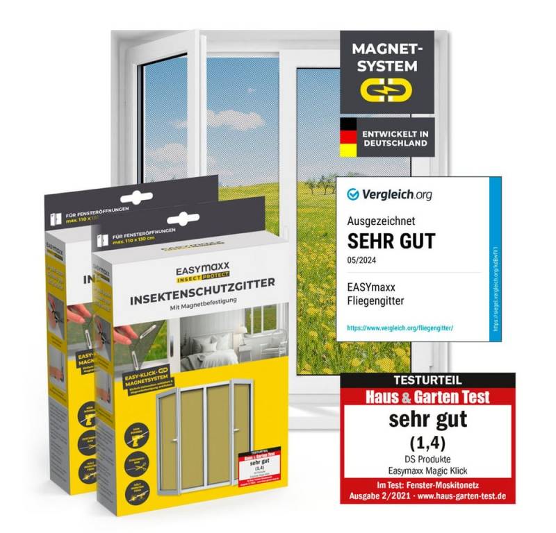 EASYmaxx Insektenschutz-Fensterrahmen Insektenschutzgitter 110 x 130 cm mit Magnetbefestigung,  2er Set, (2-St), Schutz gegen Mücken, Fliegen, Wespen etc. magnetisch leicht anbringbar von EASYmaxx