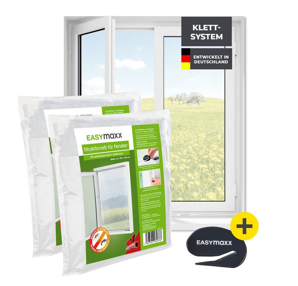 EASYmaxx Insektenschutz-Fensterrahmen Insektenschutzgitter 150 x 180 cm mit Klettverschluss,  2er Set, (2-St), zuschneidbarer Insektenschutz Fenster,  mit Klettband selbstklebend von EASYmaxx