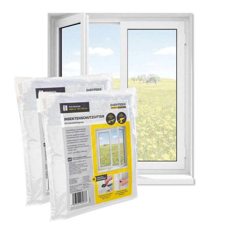 EASYmaxx Insektenschutz-Fensterrahmen Insektenschutzgitter 150 x 180 cm mit Klettverschluss,  2er Set, (2-St), zuschneidbarer Insektenschutz Fenster,  mit Klettband selbstklebend von EASYmaxx