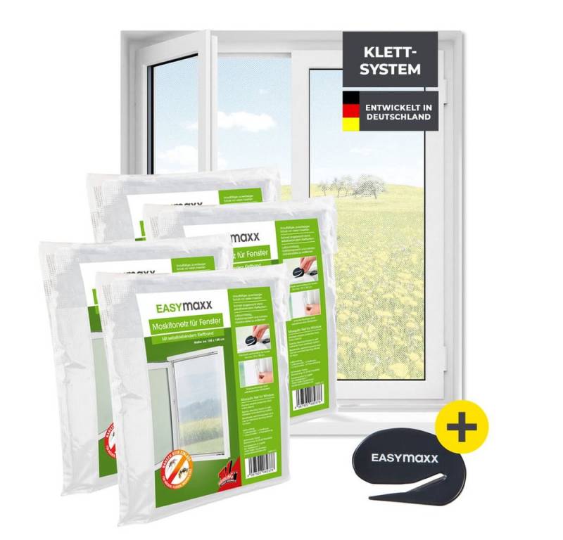 EASYmaxx Insektenschutz-Fensterrahmen Insektenschutzgitter 150 x 180 cm mit Klettverschluss,  4er Set, (4-St), zuschneidbarer Insektenschutz Fenster,  mit Klettband selbstklebend von EASYmaxx