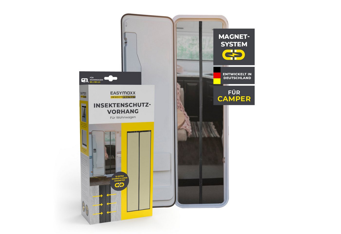 EASYmaxx Insektenschutz-Vorhang für Campingwagen 60 x 180 cm mit XXL-Magnetbändern selbstschließend, (1-St., 60 x 180 cm), selbstschließend von EASYmaxx
