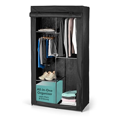 EASYmaxx Kleiderschrank | Faltbarer Stoffschrank mit Klettverschluss & Kleiderstange | Stoffkleiderschrank – ideal als Campingschrank oder mobiler Kleiderschrank zu Hause | Kleiderständer modular von EASYmaxx