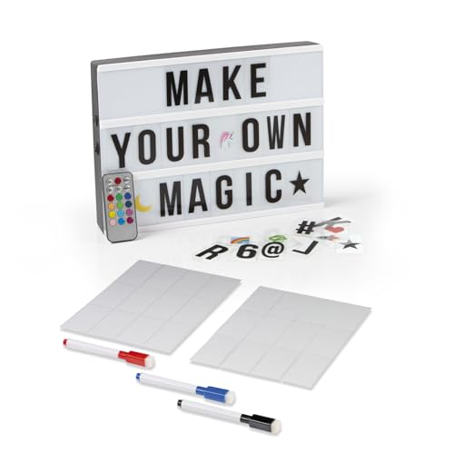 EASYmaxx LED-Leuchtkasten Light Box + Schreibset | Für individuelle Textbotschaften | Mega-Set mit 150 bunten Emojis und 173 austauschbaren Buchstaben, Zahlen & Symbolen | Inkl. Timer [A4] von EASYmaxx