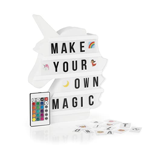 EASYmaxx LED-Leuchtkasten Light Box - Für individuelle Textbotschaften | Mega-Set mit 150 bunten Emojis und 173 austauschbaren Buchstaben, Zahlen und Symbolen [Einhorn] von EASYmaxx