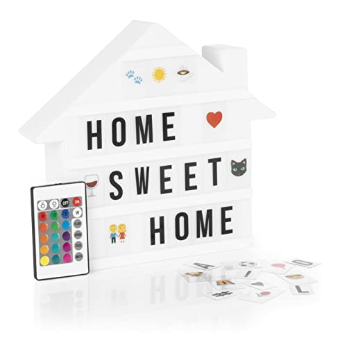 EASYmaxx LED-Leuchtkasten Light Box - Für individuelle Textbotschaften | Mega-Set mit 150 bunten Emojis und 173 austauschbaren Buchstaben, Zahlen und Symbolen [Haus] von EASYmaxx
