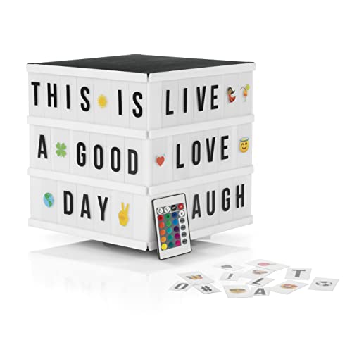EASYmaxx LED-Leuchtkasten Light Box - Für individuelle Textbotschaften | Mega-Set mit 150 bunten Emojis und 173 austauschbaren Buchstaben, Zahlen und Symbolen [Würfel] von EASYmaxx