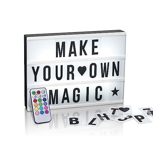 EASYmaxx LED Leuchtkasten mit Farbwechsel | 173 Buchstaben mit Sonderzeichen + Symbole, A4 - Format | Batteriebetrieben, USB Anschluss von EASYmaxx