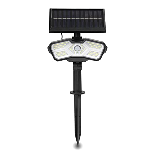 EASYmaxx LED-Solarstrahler für außen mit Bewegungsmelder | Solarleuchte | Flexibel positionierbar | 3 verstellbare Modi | Fernbedienung inklusive [Schwarz] von EASYmaxx