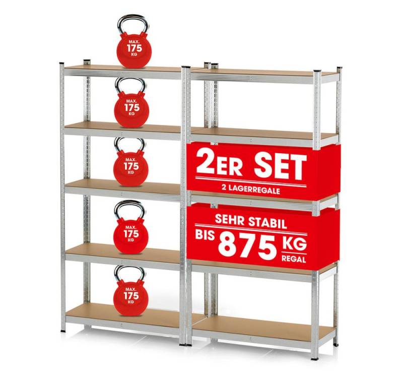 EASYmaxx Schwerlastregal 2er-Set 180x90x40 cm, 2-tlg., Kellerregal, Lagerregal mit 10 verstellbaren Ablagen von EASYmaxx