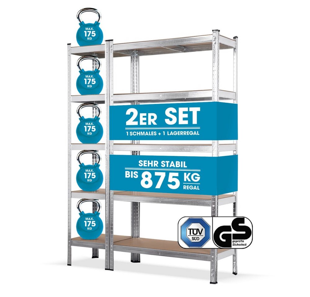 EASYmaxx Schwerlastregal Schwerlastregal & Werkbank 2er-Set, 2-tlg., GS geprüftes Lagerregal, 5 belastbare Holzböden EASYmaxx Schwerlastregal Schwerlastregal & Werkbank 2er-Set, 2-tlg., GS geprüftes Lagerregal, 5 belastbare Holzböden von EASYmaxx