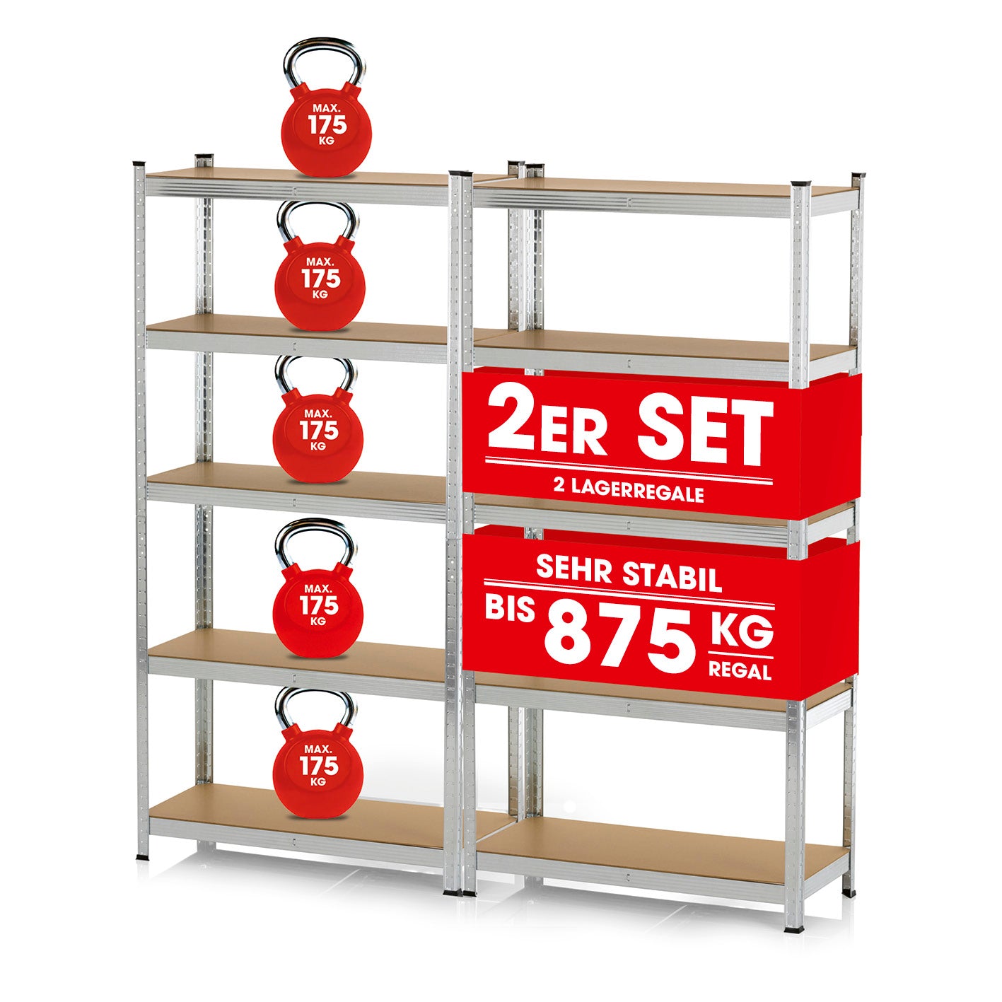 Schwerlastregal & Werkbank 2er-Set - 180 x 90 x 40 cm - 1750 kg Traglast, 175 kg pro Ebene Schwerlastregal & Werkbank 2er-Set - 180 x 90 x 40 cm - 1750 kg Traglast, 175 kg pro Ebene von EASYmaxx