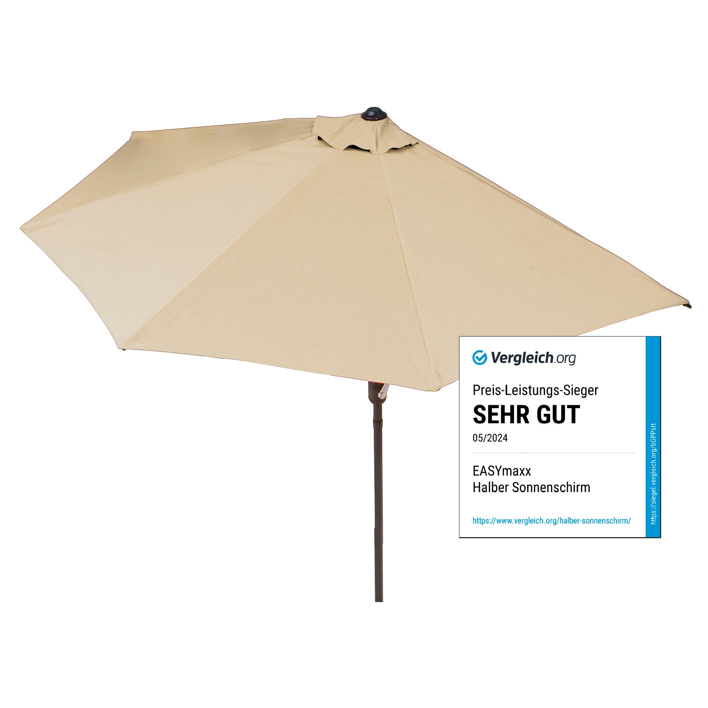 Sonnenschirm mit UV-Schutz - halbrund  270x140 cm - beige von EASYmaxx