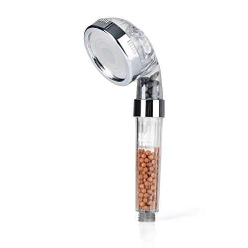 EASYmaxx Wellness-Duschkopf mit Mineralperlen & 3 Wasserstrahl-Modi | Spart 30% Wasser bei ca. 50% mehr Wasserdruck | 344 Mikrodüsen, natürliche Wasserfilterfunktion, für alle 1/2 Zoll Anschlüsse von EASYmaxx