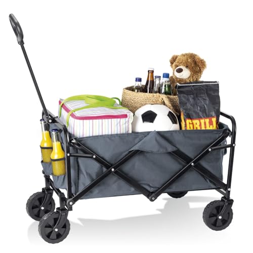 EASYmaxx klappbarer Bollerwagen | Faltbare 360°-Reifen für bis zu 80 KG Tragkraft | Geeignet für Camping, Garten, Ausflüge | Kompakter Transportwagen mit Getränkehalter + stabilem Rahmen und Achse EASYmaxx klappbarer Bollerwagen | Faltbare 360°-Reifen für bis zu 80 KG Tragkraft | Geeignet für Camping, Garten, Ausflüge | Kompakter Transportwagen mit Getränkehalter + stabilem Rahmen und Achse von EASYmaxx