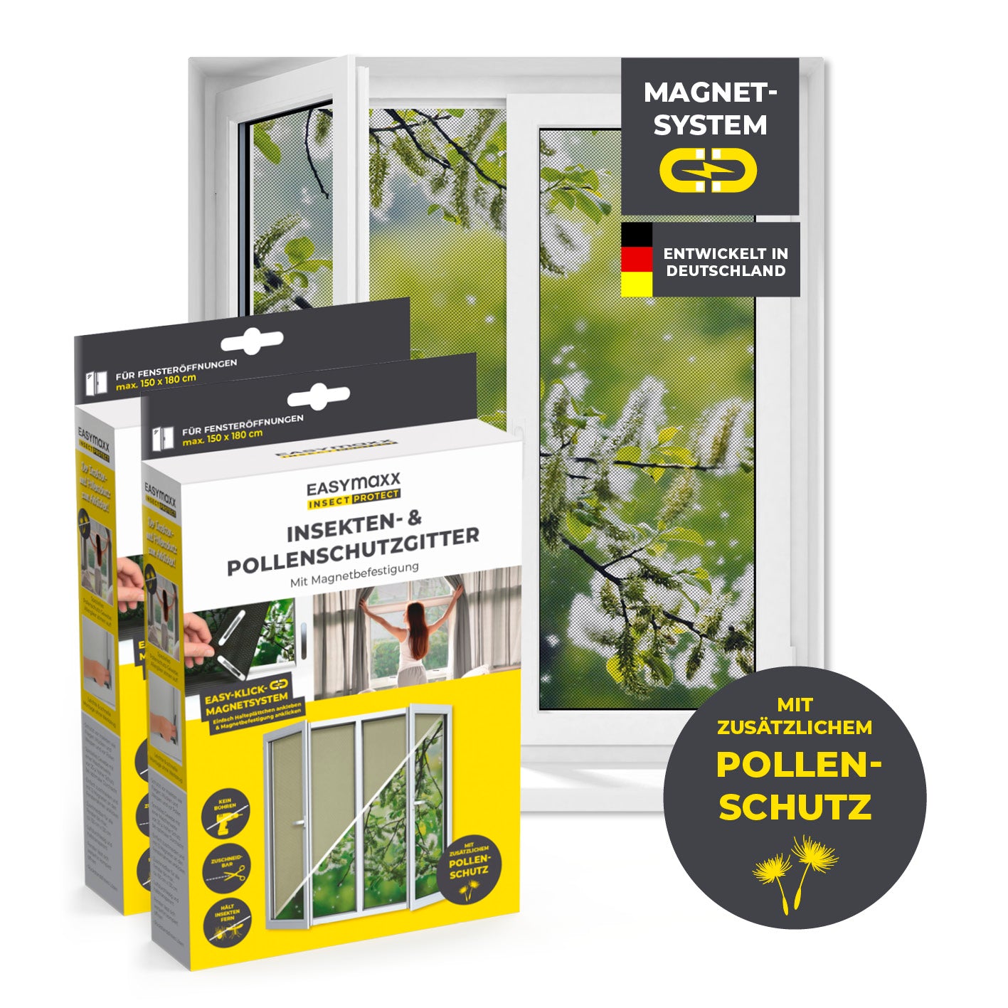 Insekten- & Pollenschutzgitter mit Magnetbefestigung - 2er-Set - 150 x 180 cm - Schwarz von EASYmaxx