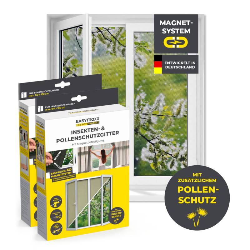 Insekten- & Pollenschutzgitter mit Magnetbefestigung - 2er-Set - 150 x 180 cm - Schwarz von EASYmaxx