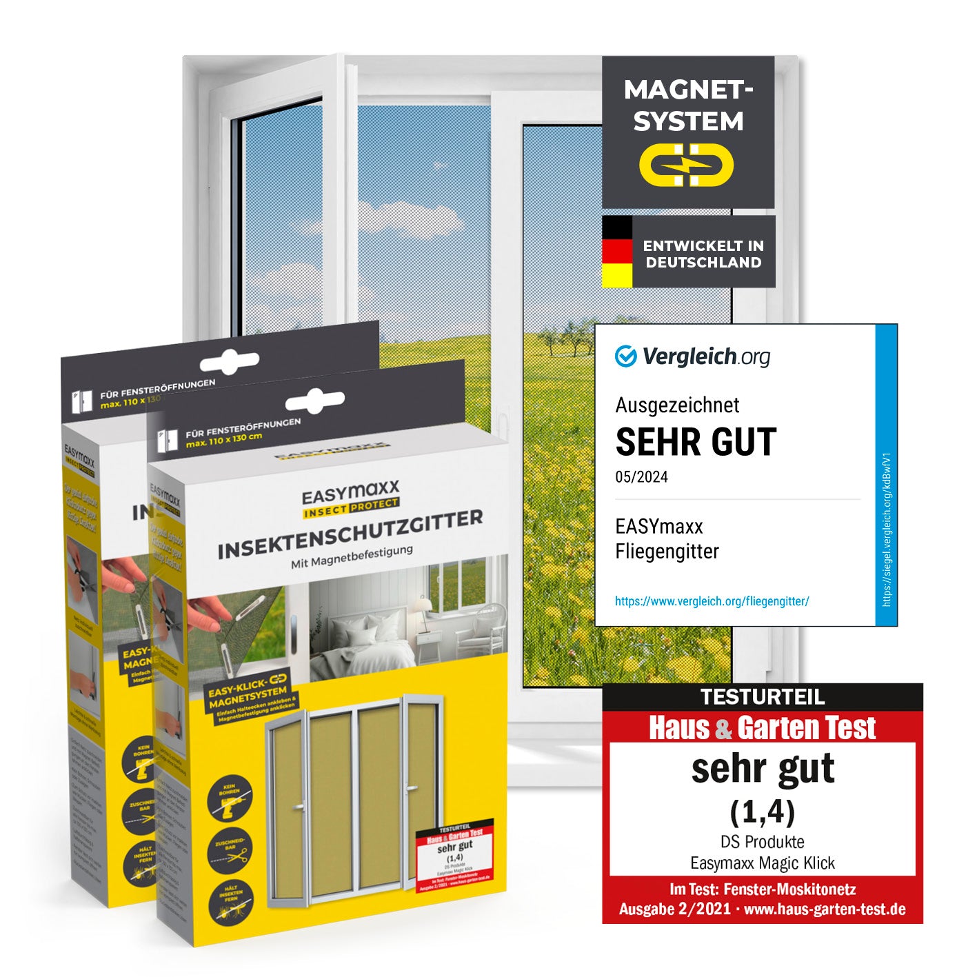 Insektenschutzgitter mit Magnetbefestigung - 2er-Set - 110 x 130 cm - Schwarz von EASYmaxx