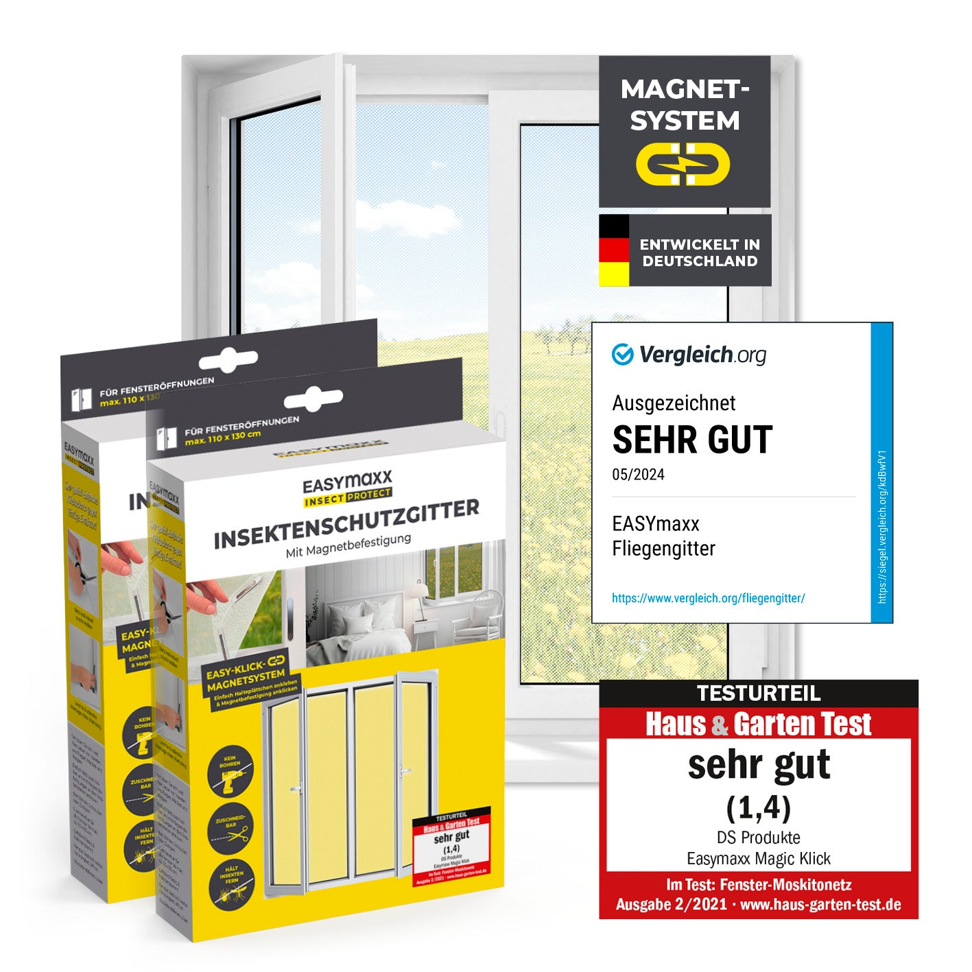 Insektenschutzgitter mit Magnetbefestigung - 2er-Set - 110 x 130 cm - Weiß von EASYmaxx