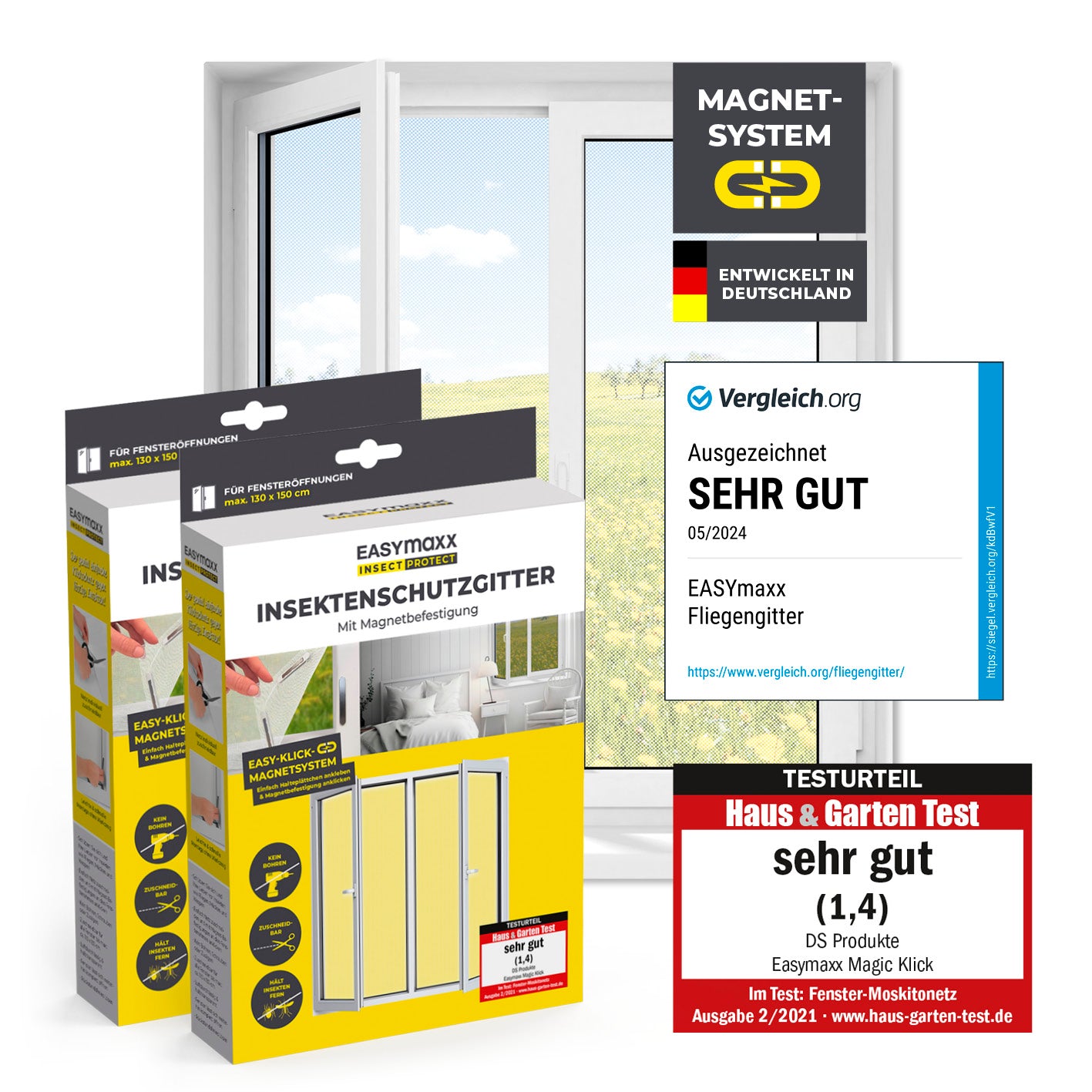 Insektenschutzgitter mit Magnetbefestigung - 2er-Set - 130 x 150 cm - Weiß von EASYmaxx