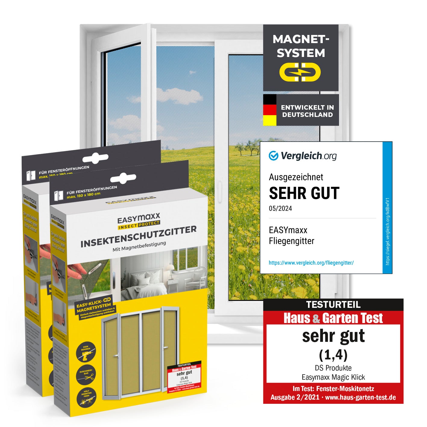 Insektenschutzgitter mit Magnetbefestigung - 2er-Set - 150 x 180 cm - Schwarz von EASYmaxx
