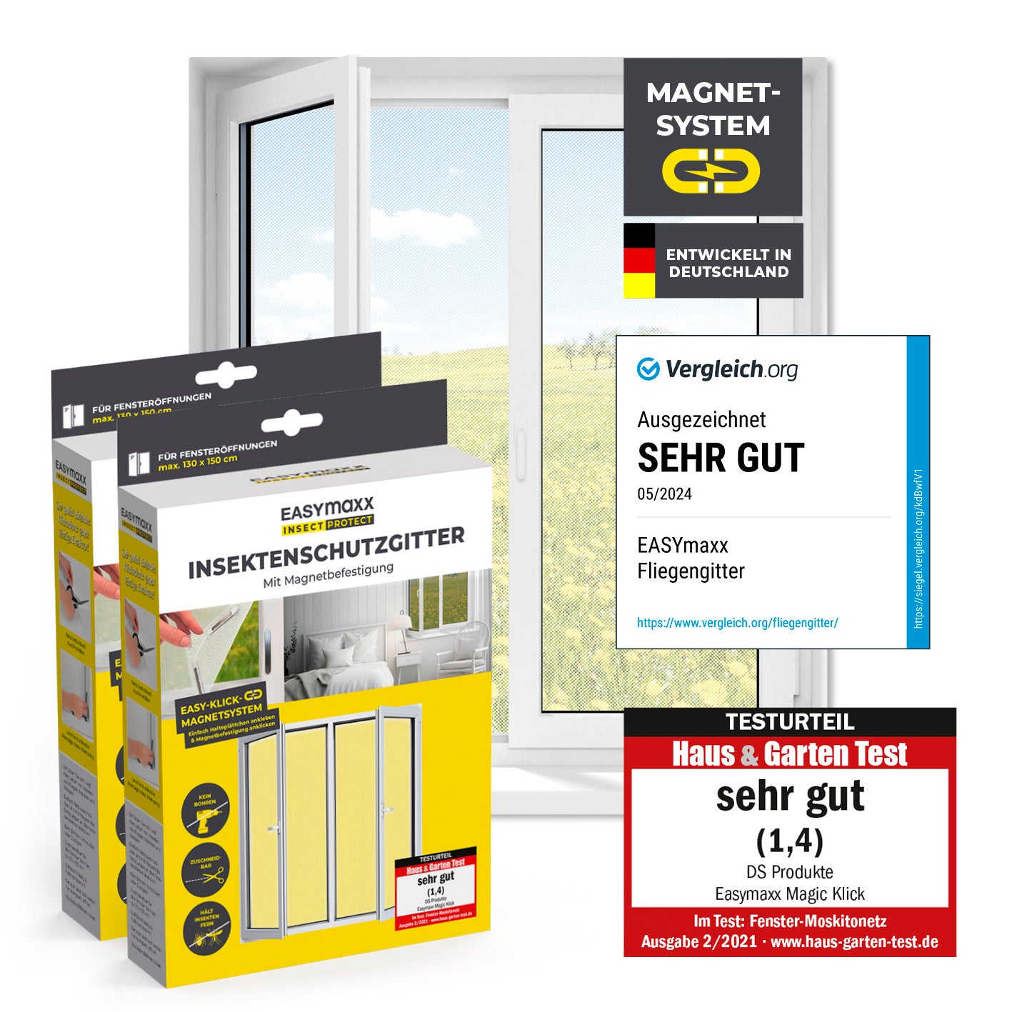 Insektenschutzgitter mit Magnetbefestigung - 2er-Set - 150 x 180 cm - Weiß von EASYmaxx