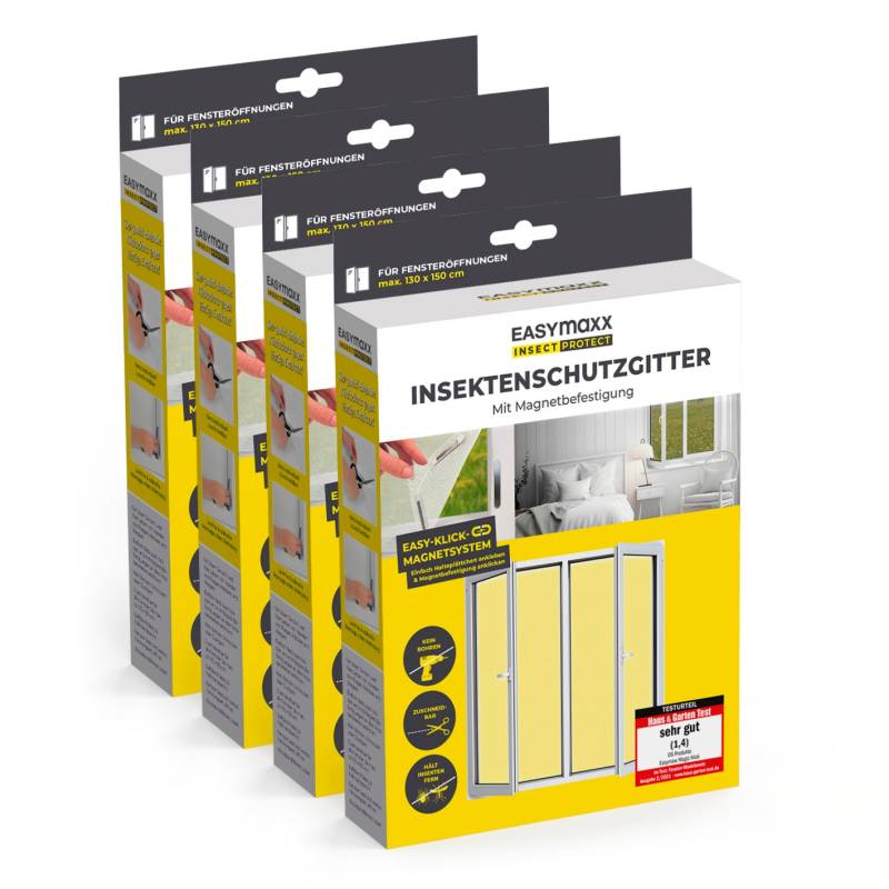 Insektenschutzgitter mit Magnetbefestigung - 4er-Set - 150 x 180 cm - Weiß von EASYmaxx