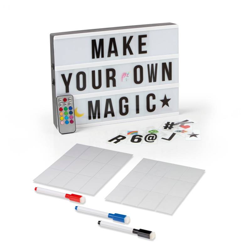 LED-Leuchtkasten A4 mit 173 Buchstaben, Zahlen & Symbolen & 150 bunten Mood Pics inkl. Schreib-Set (3 Stifte & 20 Karten) von EASYmaxx