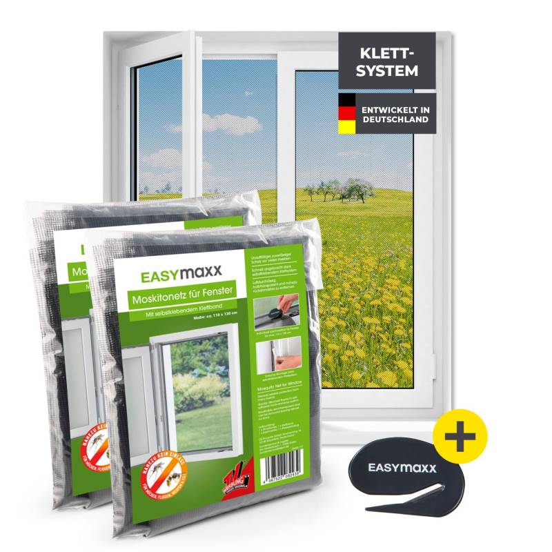 Moskitonetz für Fenster mit selbstklebendem Klettband - 2er-Set - 110 x 130 cm - Schwarz von EASYmaxx
