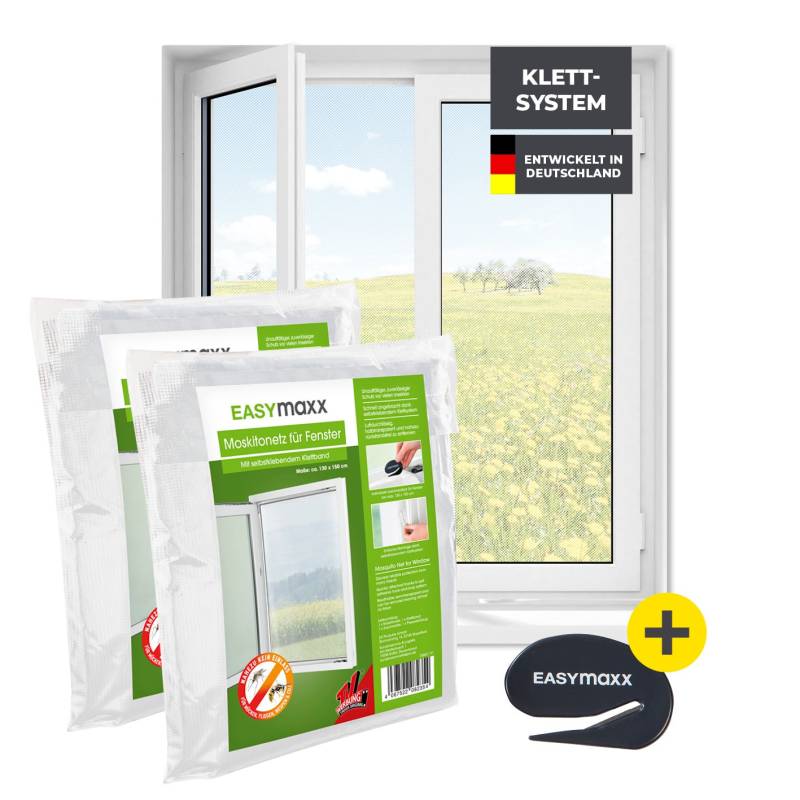 Moskitonetz für Fenster mit selbstklebendem Klettband - 2er-Set - 130 x 150 cm - Weiß von EASYmaxx